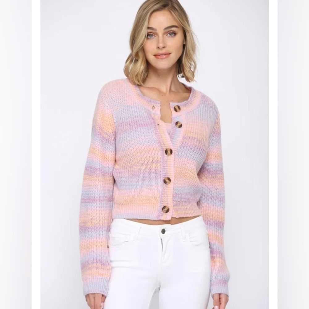 Fate Multi colored stripe knit cardigan size M
